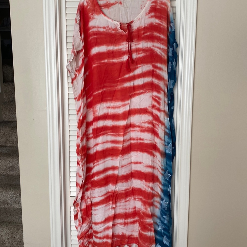 Riviera Sun nwt caftan stars & stripes with fringe